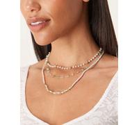 ASOS DESIGN - Collana multifilo con pietra sintetica verde e perle sintetiche No Size