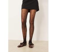 ASOS DESIGN - Collant neri con motivo a cuori-Nero One Size