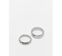 ASOS DESIGN - Confezione da 2 anelli in acciaio inossidabile resistente all'acqua argento con incisione e semplice M/L