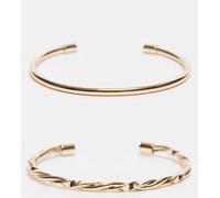 ASOS DESIGN - Confezione da 2 bracciali a fascia tonalità oro con design semplice e attorcigliato No Size