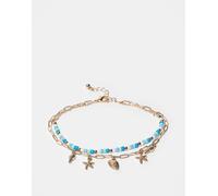 ASOS DESIGN - Confezione da 2 cavigliere color oro con perline e ciondoli a conchiglia No Size