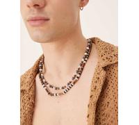 ASOS DESIGN - Confezione da 2 collane da festival con perline semipreziose marroni-Marrone No Size