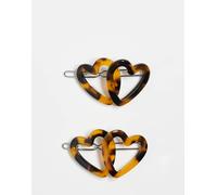 ASOS DESIGN - Confezione da 2 fermagli per capelli a forma di cuore marrone tartarugato No Size