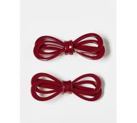 ASOS DESIGN - Confezione da 2 fermagli per capelli bordeaux a forma di fiocco-Rosso No Size