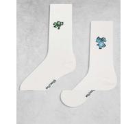 ASOS DESIGN - Confezione da 2 paia di calzini bianchi con ricami Disney di Monster & Co.-Bianco 43-48
