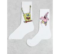 ASOS DESIGN - Confezione da 2 paia di calzini bianchi con stampa di SpongeBob e Patrick-Bianco 43-48