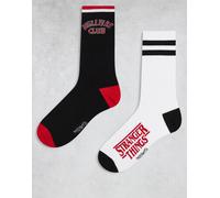 ASOS DESIGN - Confezione da 2 paia di calzini bianchi e neri con grafica Stranger Things-Multicolore 43-48