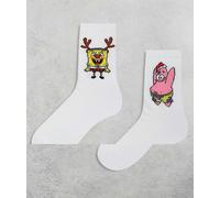 ASOS DESIGN - Confezione da 2 paia di calzini natalizi bianchi con grafica SpongeBob-Bianco 43-48