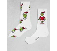 ASOS DESIGN - Confezione da 2 paia di calzini natalizi bianchi con grafica The Grinch-Bianco 43-48