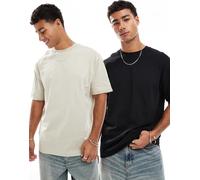ASOS DESIGN - Confezione da 2 T-shirt basic comode nera e pietra-Multicolore L