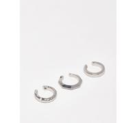 ASOS DESIGN - Confezione da 3 orecchini ear cuff squadrati argentati-Argento No Size