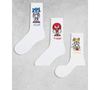 ASOS DESIGN - Confezione da 3 paia di calzini bianchi con grafica di Sonic-Bianco 37-42