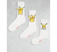 ASOS DESIGN - Confezione da 3 paia di calzini bianchi con grafica Pokémon-Bianco 43-48