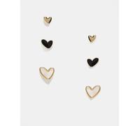 ASOS DESIGN - Confezione da 3 paia di orecchini a bottone a forma di cuore dorati, in smalto nero ed effetto perla-Oro No Size