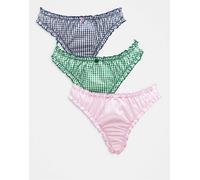 ASOS DESIGN - Confezione da 3 perizomi rosa e blu navy a righe e verde a quadretti-Multicolore M