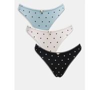 ASOS DESIGN - Confezione da 3 perizomi sgambati rosa, blu e nero con stampa a pois-Multicolore S