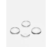 ASOS DESIGN - Confezione da 4 anelli a fascia semplice tonalità argento brunito M-L