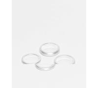 ASOS DESIGN - Confezione da 4 anelli semplici a fascia argentati effetto invecchiato-Argento S-M