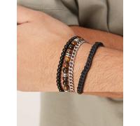 ASOS DESIGN - Confezione da 4 bracciali con pietre semipreziose in occhio di tigre e ossidiana multicolore No Size