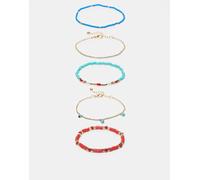 ASOS DESIGN - Confezione multipack da bracciali dell'amicizia con perline rosse, blu e oro-Multicolore No Size