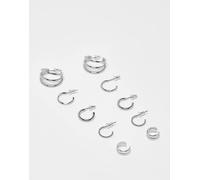 ASOS DESIGN - Confezione multipack di orecchini con ear cuff color argento No Size