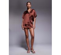 ASOS DESIGN - Coordinato corto in raso marrone 46