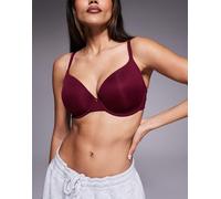 ASOS DESIGN Coppe Grandi - Reggiseno t-shirt sagomato bordeaux con charm e spalline con dettagli in rilievo-Rosso 32E
