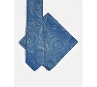 ASOS DESIGN - Cravatta e fazzoletto da taschino blu con motivo cachemire No Size
