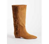 ASOS DESIGN - Cressida - Stivali al ginocchio bassi color cuoio con frange-Marrone 38