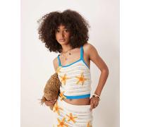 ASOS DESIGN - Crop top all'uncinetto con applicazioni a forma di stelle marine in coordinato-Bianco L