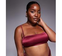 ASOS DESIGN Curve - Brooke - Reggiseno a fascia in raso e rete bordeaux-Rosso 56