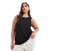 ASOS DESIGN Curve - Canotta in misto lino nero con scollo rotondo sul retro 50