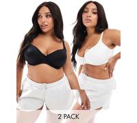 ASOS DESIGN Curve - Confezione da 2 reggiseni T-shirt bra sagomati in microfibra nero e bianco-Multicolore 44G
