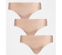 ASOS DESIGN Curve - Confezione da 3slip taglio brasiliana beige invisibili-Neutro 2XL