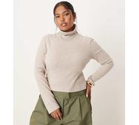 ASOS DESIGN Curve - Dolcevita in cotone morbido color avena mélange con cuciture-Neutro 3XL