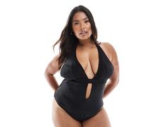 ASOS DESIGN Curve - Exclusive Katie May - Costume da bagno con inserto a rete nero 50