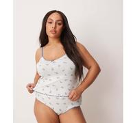 ASOS DESIGN Curve - Freya - Completo traforato blu a fiorellini con canottiera e slip XL