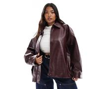 ASOS DESIGN Curve - Giacca bomber oversize in pelle sintetica bordeaux-Rosso 2XL