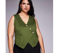 ASOS DESIGN Curve - Gilet asimmetrico in jersey twill color oliva-Verde 54