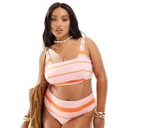 ASOS DESIGN Curve - Mia - Slip bikini a vita alta sgambati rosa e arancione a righe-Multicolore 50