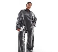 ASOS DESIGN Curve - Pantaloni in raso argento in coordinato-Grigio 56