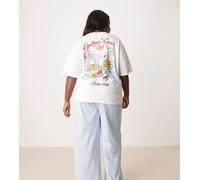 ASOS DESIGN Curve - Pigiama con t-shirt oversize e pantaloni a fondo ampio con stampa "Breakfast Lovers"-Bianco XL