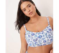 ASOS DESIGN Curve - Shelina - Crop top bikini con stampa di conchiglie-Blu 40FF