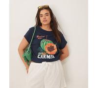 ASOS DESIGN Curve - T-shirt mini blu navy con grafica "Playa Del Carmen" con frutta 2XL