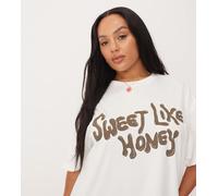 ASOS DESIGN Curve - T-shirt oversize color crema con grafica con scritta Sweet Like Honey-Bianco 2XL