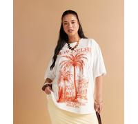 ASOS DESIGN Curve - T-shirt oversize color crema con grafica decorata di New Delhi-Bianco XL