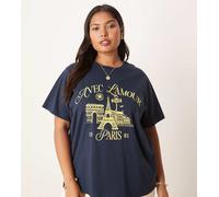 ASOS DESIGN Curve - T-shirt regular fit blu navy con grafica "L'amour Paris" XL