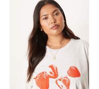 ASOS DESIGN Curve - T-shirt regular fit color ghiaccio mélange con stampa di fragole-Grigio XL