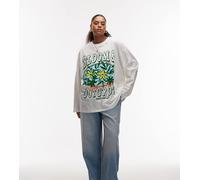 ASOS DESIGN Curve - T-shirt skater a maniche lunghe oversize color crema con grafica Flower Bloom-Bianco XL