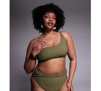 ASOS DESIGN Curve - Tina Twisted - Crop top bikini kaki monospalla effetto carta-Verde 58